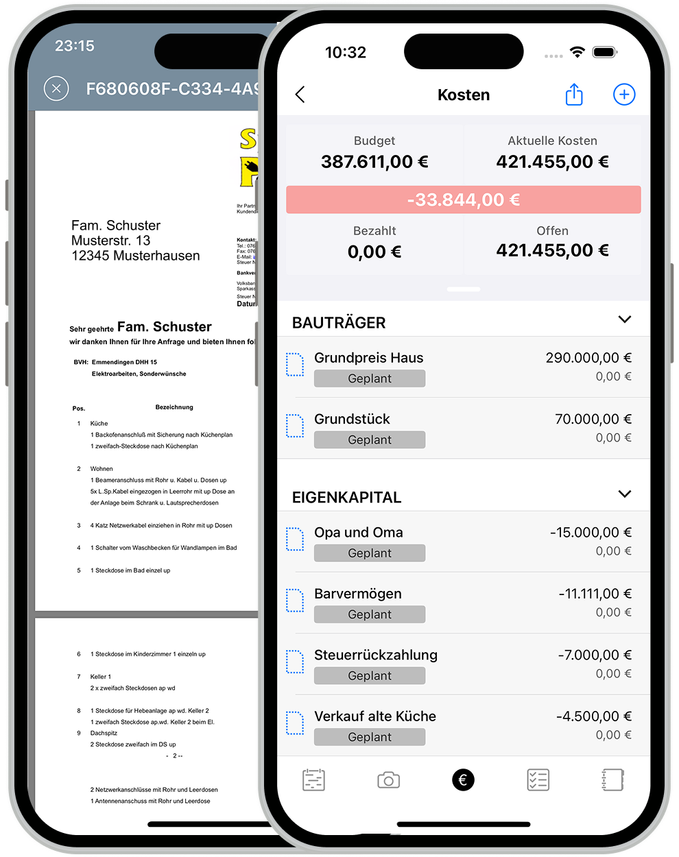 Cost overview screenshot